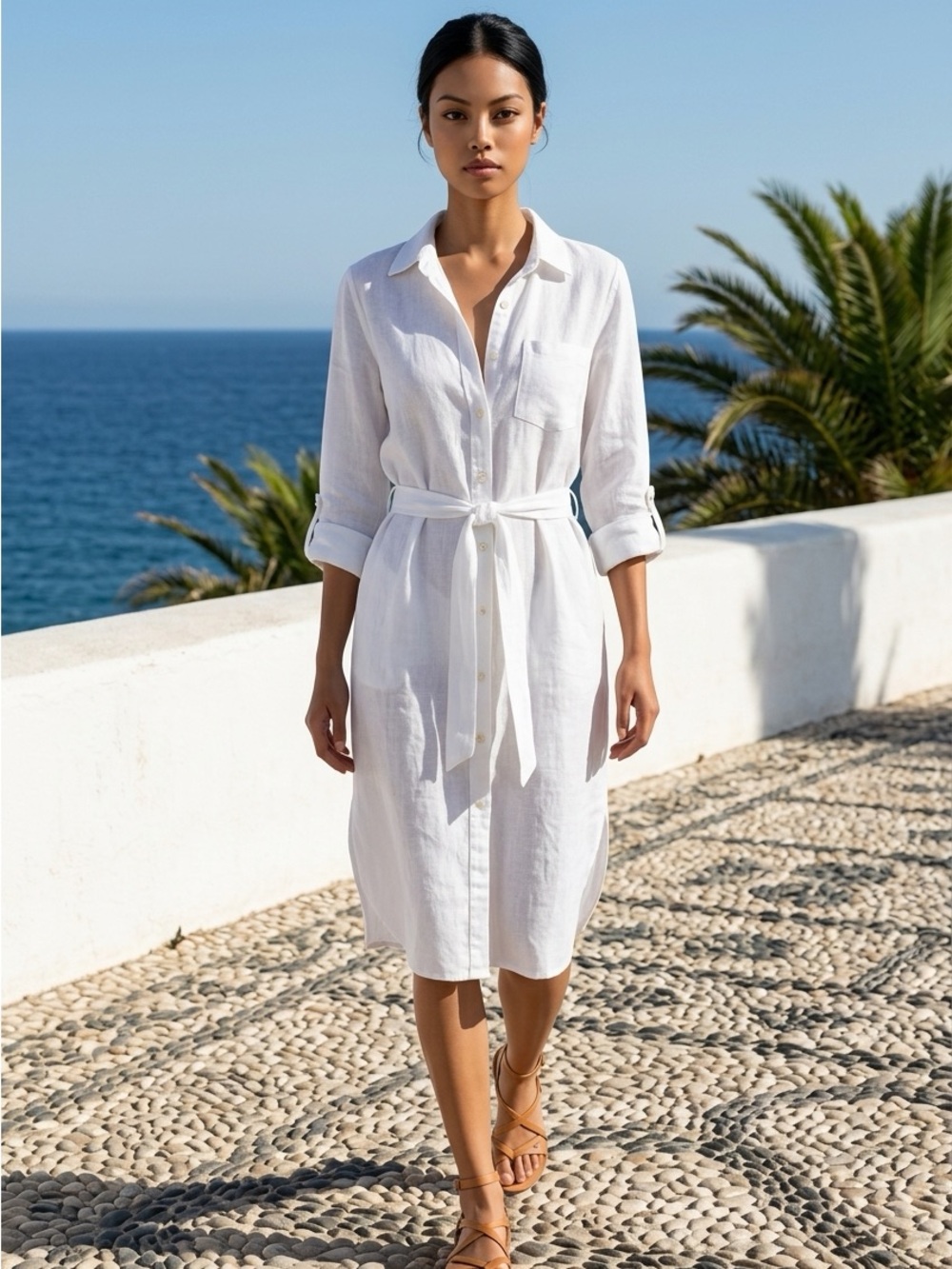 Abercrombie & Fitch White Linen Shirt Coverup with Tie Waist